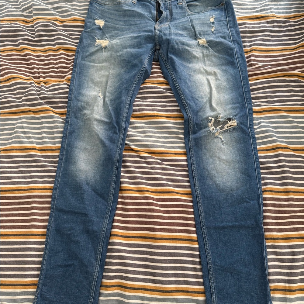 Hollister Blue Skinny Jeans with Distressed Details